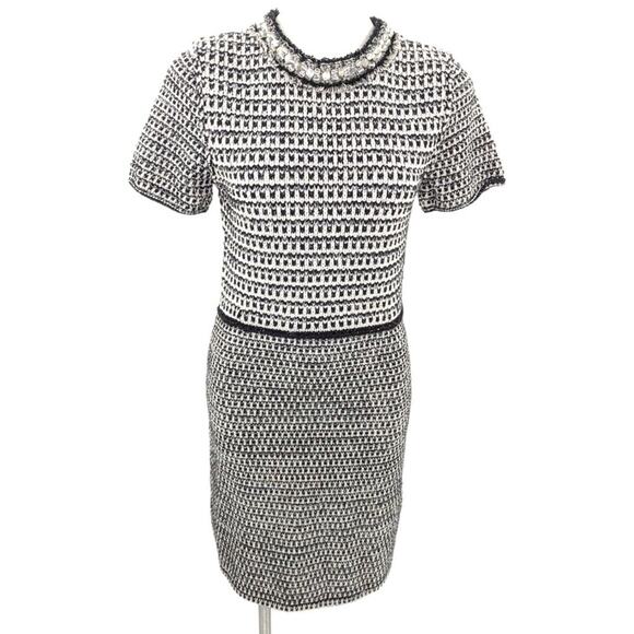 Tory Burch Black White Metallic Tweed Knit Embellished Jewel Dress Small - Picture 3 of 7